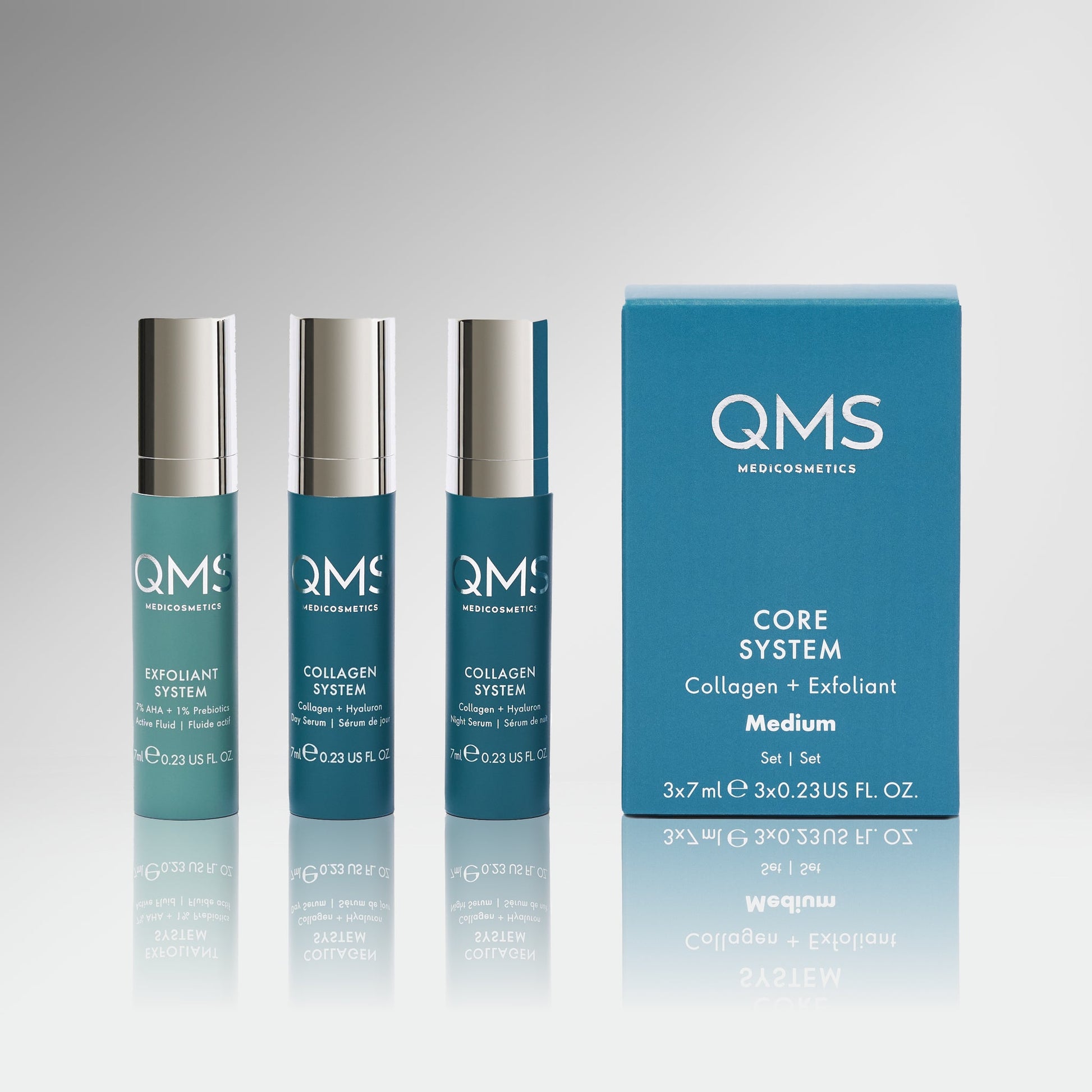 CORE SYSTEM Collagen + Exfoliant Set Medium 3x7ml - QMS Medicosmetics UK